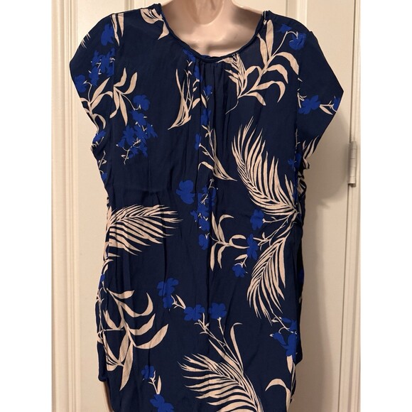 Liz Claiborne Women’s 0X Blue Leaf Floral Shirt Blouse Top EUC - Picture 3 of 5